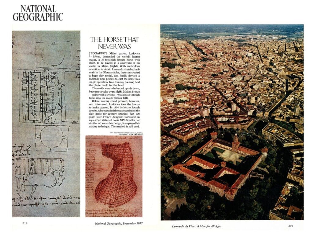 1977 National Geographic article that inspired Dent to bring Da Vinci's horse to life 