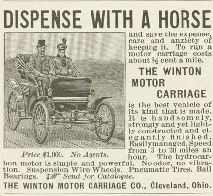 AD for Winton Motor Carriage in 1898
