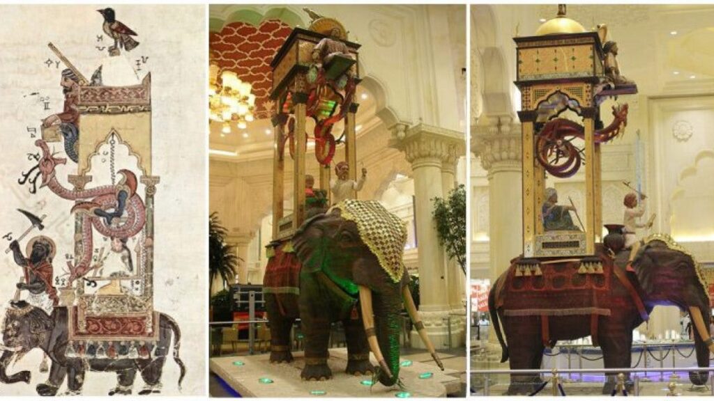 An exhibit with Al Jazari's Elephant clock replica in Dubai 