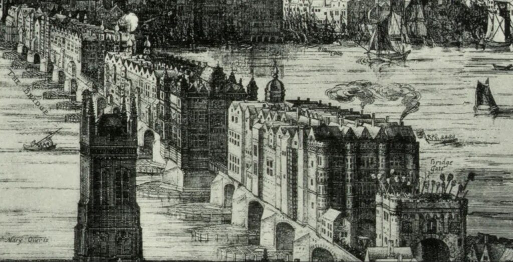 Claes Von Visscher's London Bridge c.1616 (Wikimedia Creative Commons) 