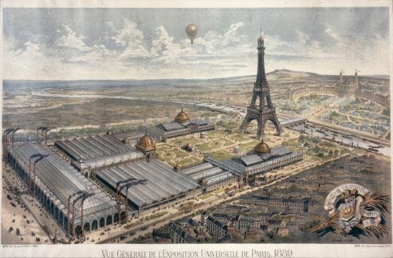Drawing of 1889 World Fair when the Eiffel Tower debut to the world as the tallest tower in the world.
