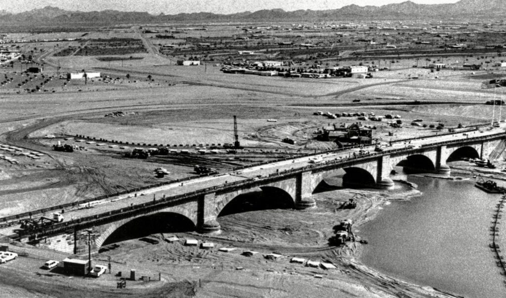 London Bridge being installed at Lake Havasu, 1971 