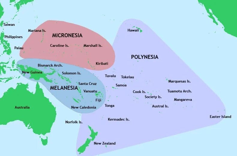 Map of Oceania.