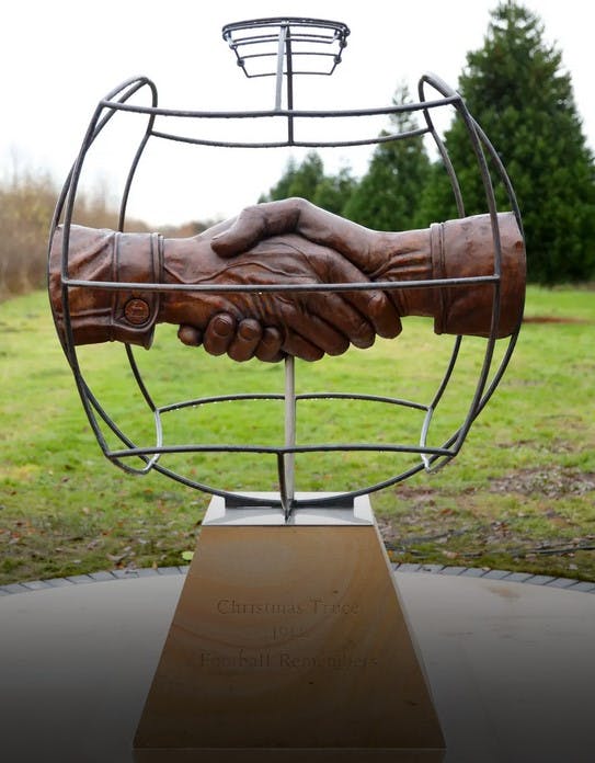 The Football Remembers Memorial at the National Memorial Arboretum in England, commemorating the 1914 Christmas Truce.

