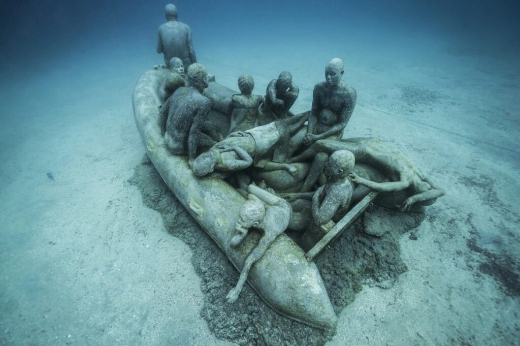 The Raft of Lampedusa, by Jason deCaires Taylor. Museo Atlántico, Lanzarote, Spain
