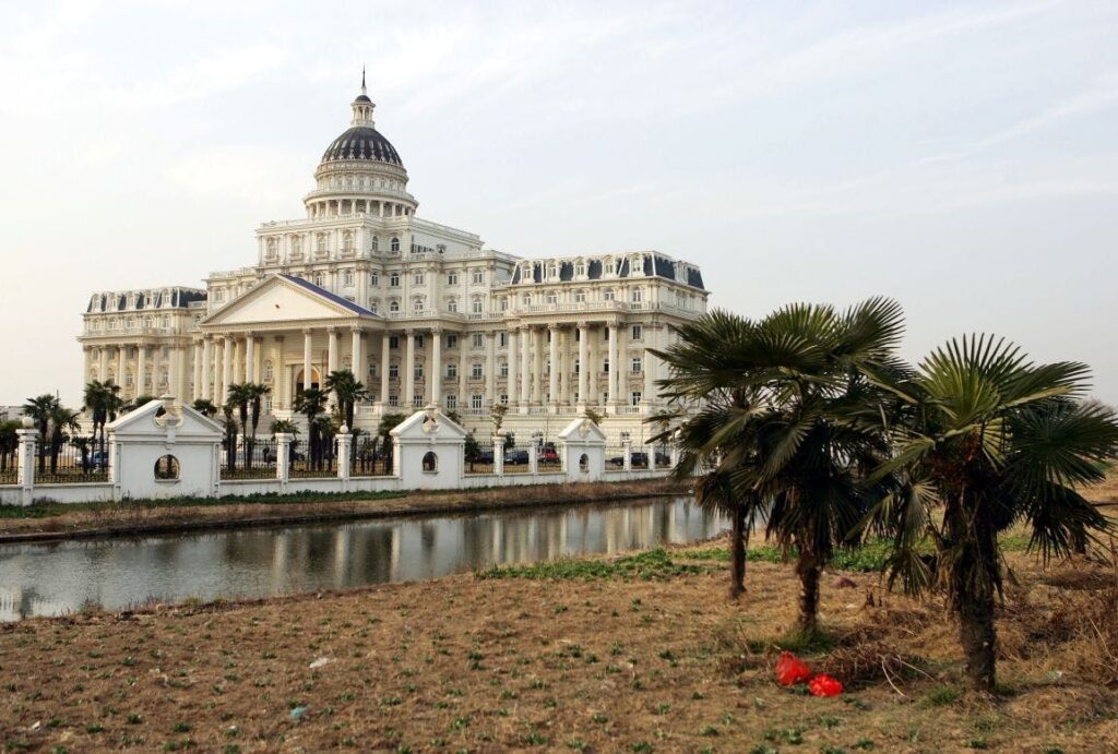 This government office building in the city of Fuyang in China's Anhui province was inspired by the White House and U.S. Capitol. It cost more than 30 million yuan ($3.85 million) to build.
